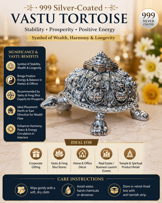 Silver Tortoise Statue | Kurma Avatar Vishnu | Pure Silver | Vastu Feng Shui | Home Decor Gift