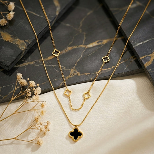Layered Clover Gold Necklace | Lucky Charm Jewelry | Anti-Tarnish | Minimalist Boho | Perfect Gift for Women & Girls