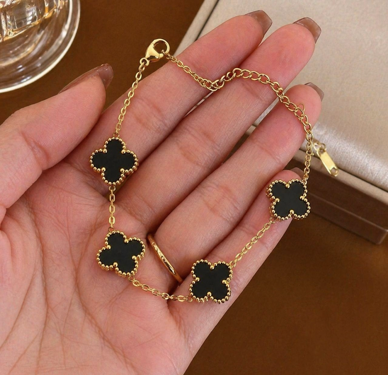 Four Leaf Clover Bracelet | Gold Plated Lucky Charm Bracelet for Women | Black Clover Anti Tarnish Jewelry
