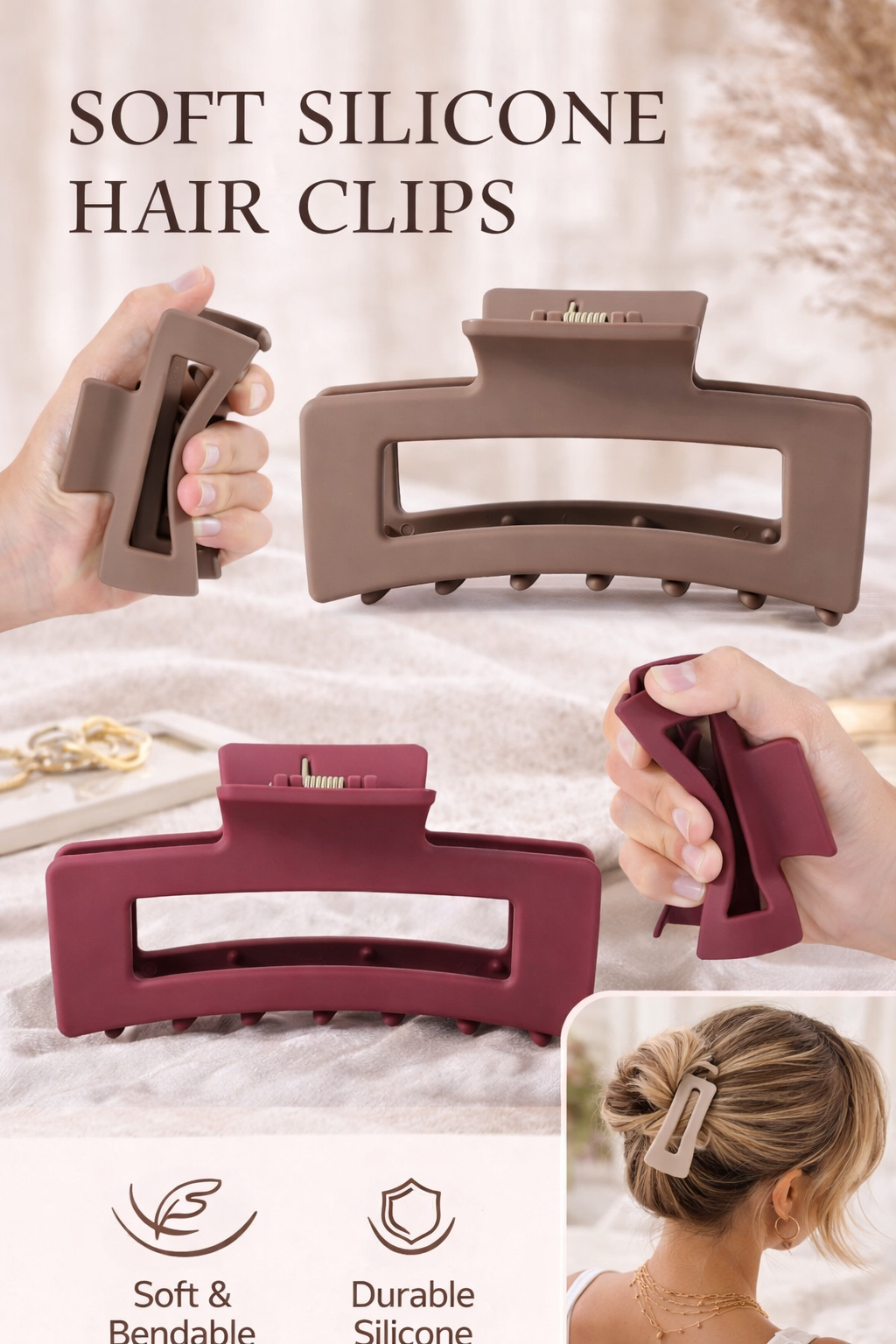 Flexible Silicon Hair Claw Clip | Strong Hold | No Breakage | All Hair Types