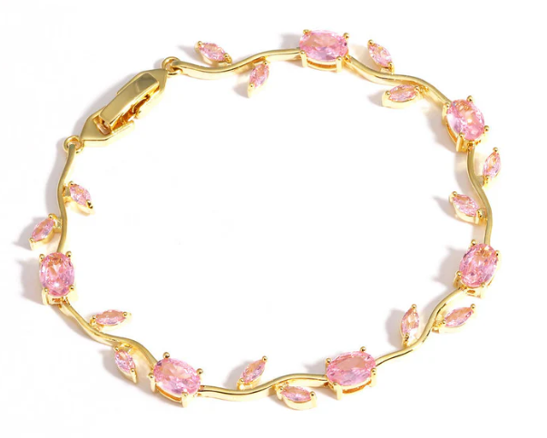 Tulip Bracelet for Women & Girls | Pink Stone Flower Bracelet Silver-Golden Plated Chain | Fashion Jewelry
