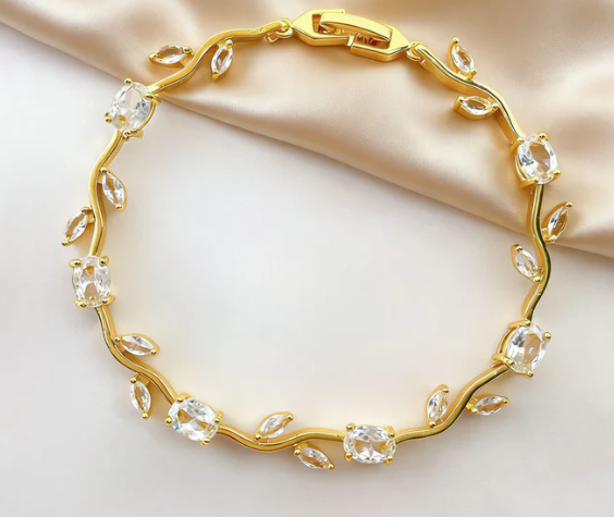 Tulip Bracelet for Women & Girls | Pink Stone Flower Bracelet Silver-Golden Plated Chain | Fashion Jewelry