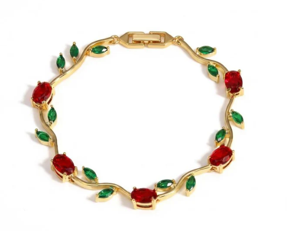 Tulip Bracelet for Women & Girls | Pink Stone Flower Bracelet Silver-Golden Plated Chain | Fashion Jewelry