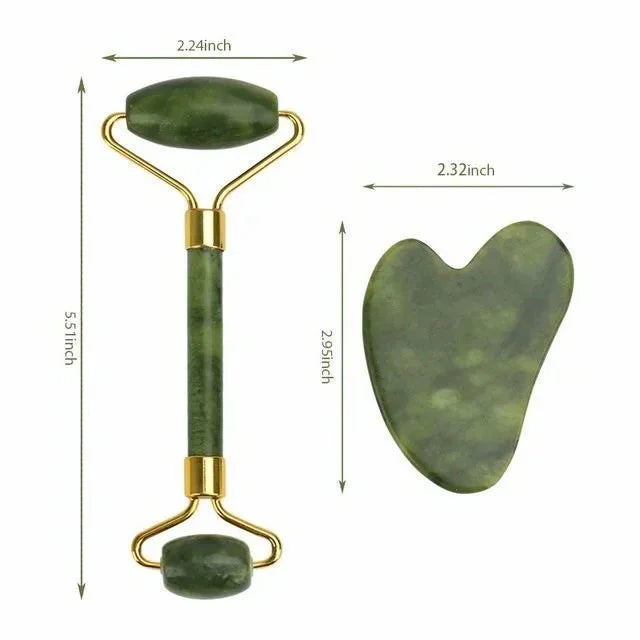 Jade Roller & Gua Sha Set | Skin Glow & De-Puff | Face Sculpting Tool | Dermat Approved