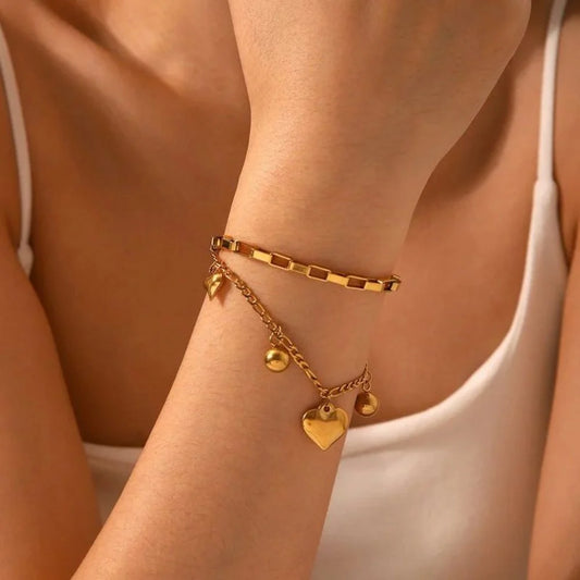 Golden Heart Charm Bracelet | Love & Luck | Tarnish Free | Gift for Her