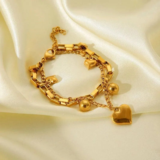 Golden Heart Charm Bracelet | Love & Luck | Tarnish Free | Gift for Her