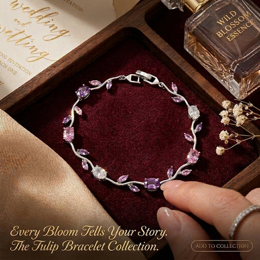 Tulip Bracelet for Women & Girls | Pink Stone Flower Bracelet Silver-Golden Plated Chain | Fashion Jewelry