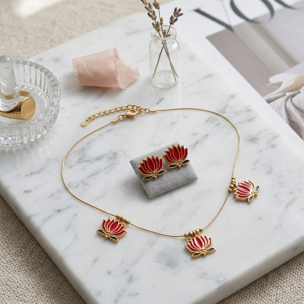 Lotus Necklace for Women | Kamal Ka Haar | Temple Jewelry That Brings Blessings & Beauty