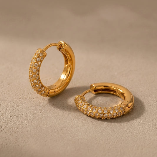 Chunky Gold Huggie Hoops | Pavé Diamond CZ Earrings | Thick Small Hoop Earrings Women | Minimalist Jewelry