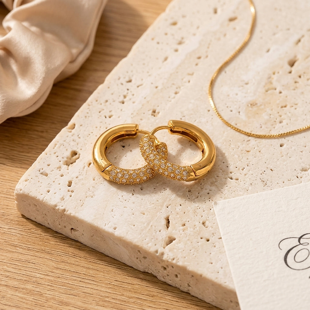 Chunky Gold Huggie Hoops | Pavé Diamond CZ Earrings | Thick Small Hoop Earrings Women | Minimalist Jewelry