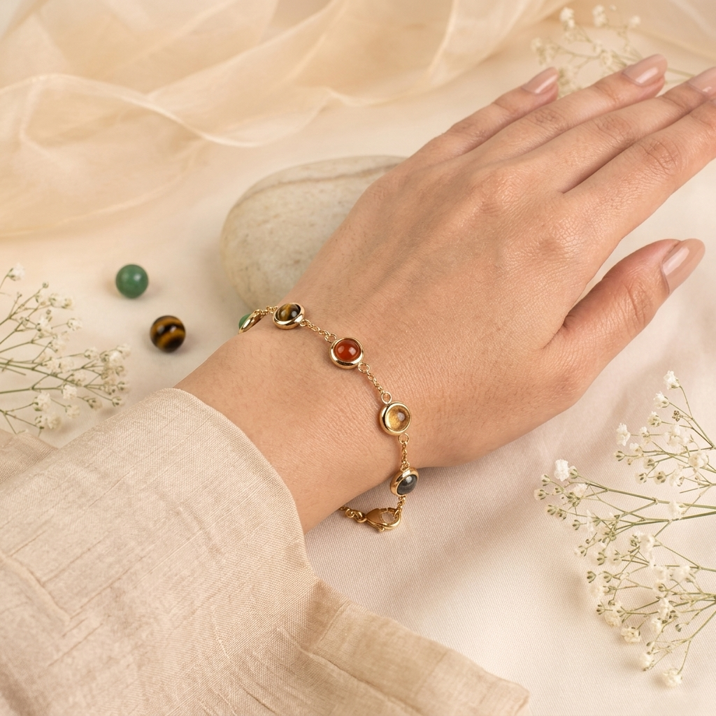 Metal Dhan Yog Bracelet for Women | Gold Plated Crystal Bead Bracelet with Pyrite, Citrine, Tiger Eye & Quartz – Wealth & Luck Bracelet