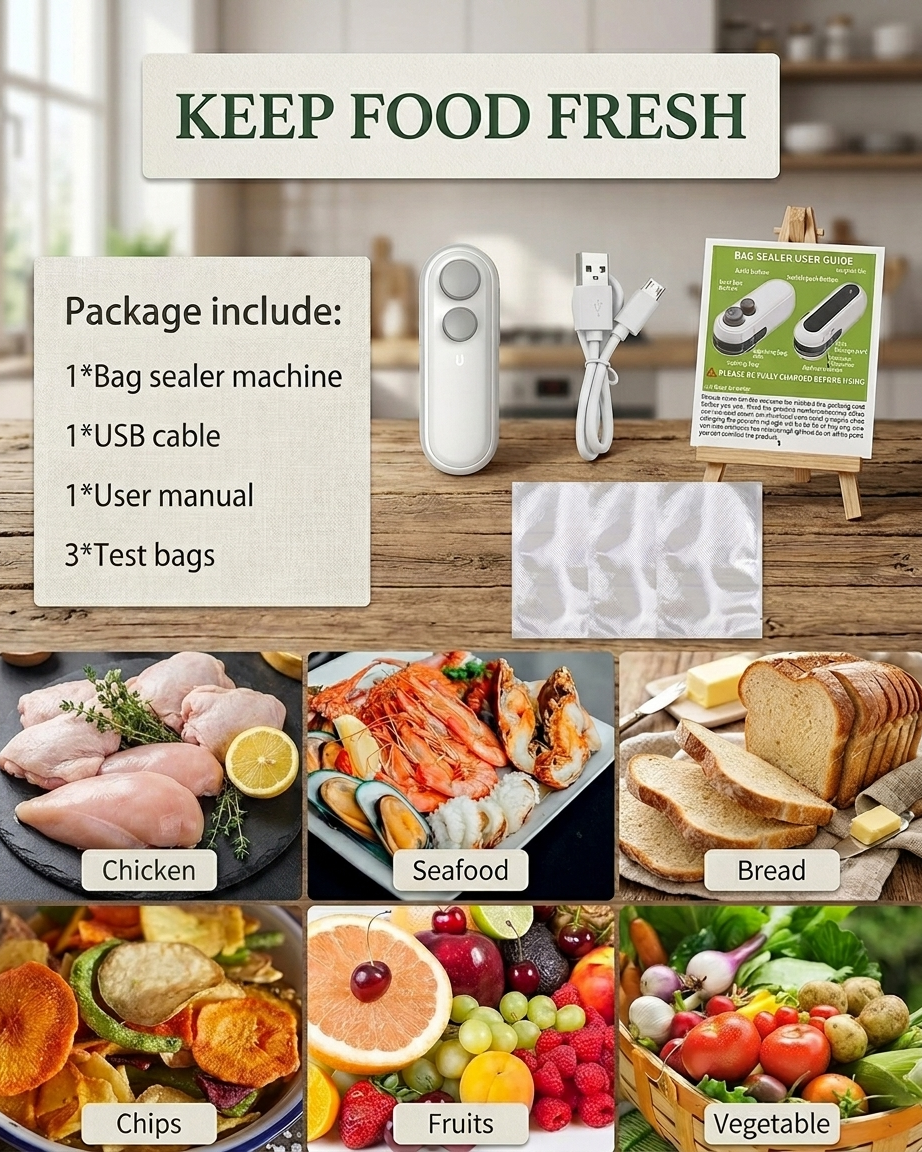 Mini Bag Sealer | Rechargeable 2-in-1 Food Sealer & Cutter | USB Charging | Keep Food Fresh
