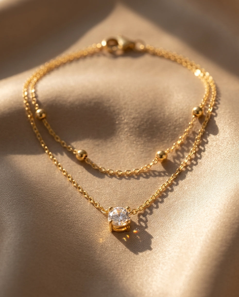 Layered Gold Necklace Set for Women | Chain Necklace with Crystal Pendant