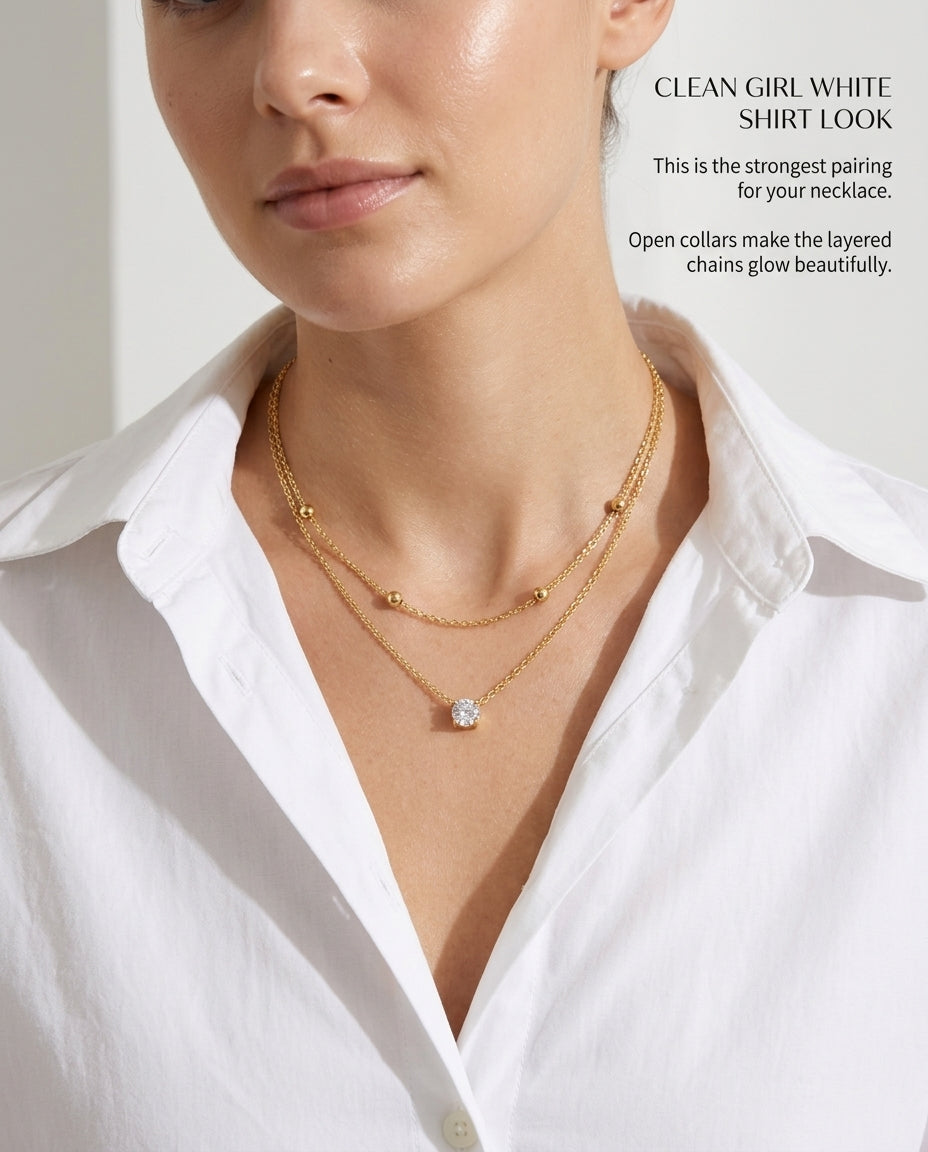 Layered Gold Necklace Set for Women | Chain Necklace with Crystal Pendant