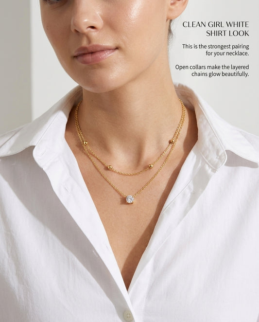 Layered Gold Necklace Set for Women | Chain Necklace with Crystal Pendant