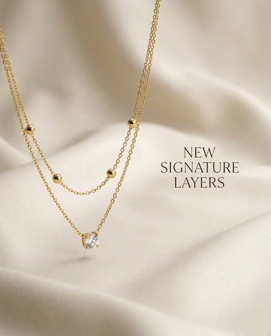 Layered Gold Necklace Set for Women | Chain Necklace with Crystal Pendant