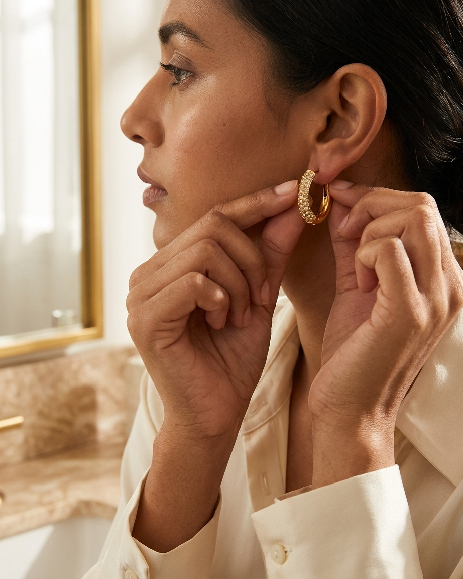 Chunky Gold Huggie Hoops | Pavé Diamond CZ Earrings | Thick Small Hoop Earrings Women | Minimalist Jewelry
