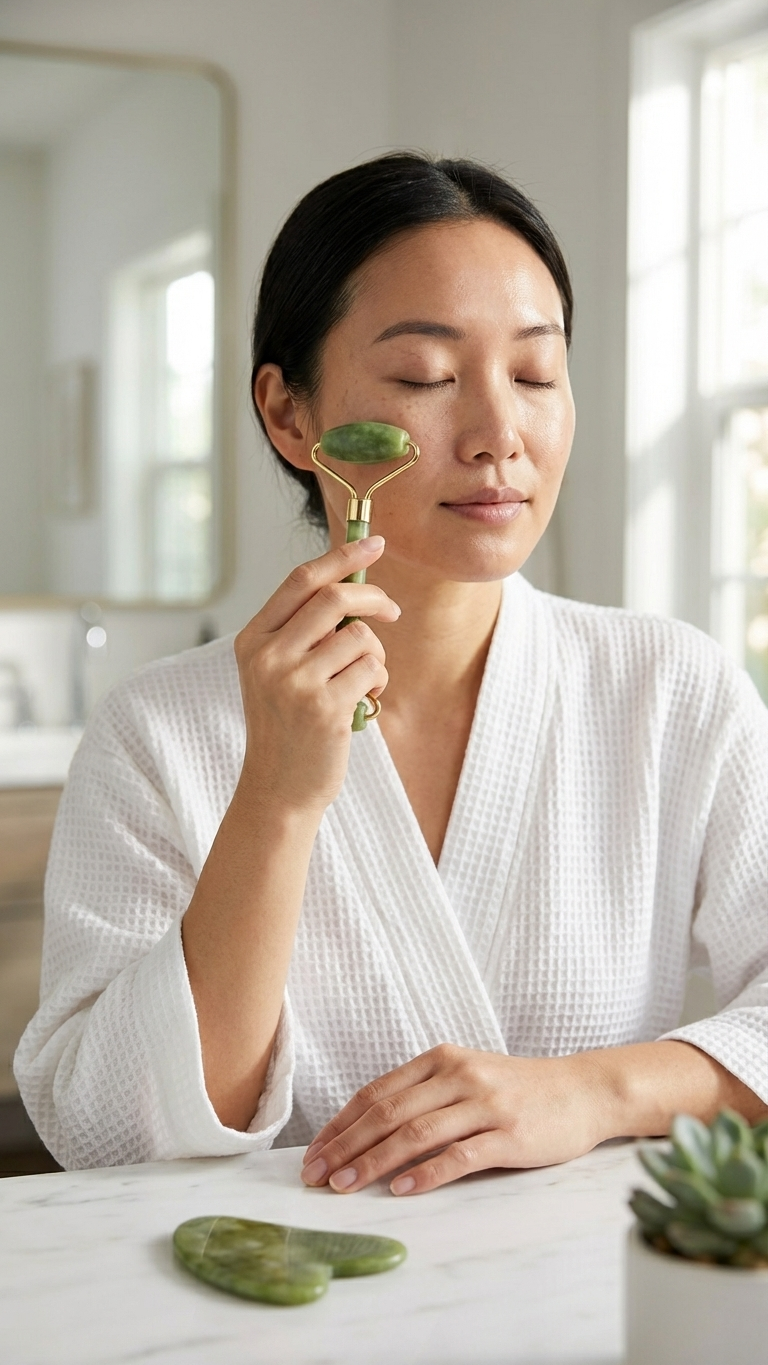 Jade Roller & Gua Sha Set | Skin Glow & De-Puff | Face Sculpting Tool | Dermat Approved