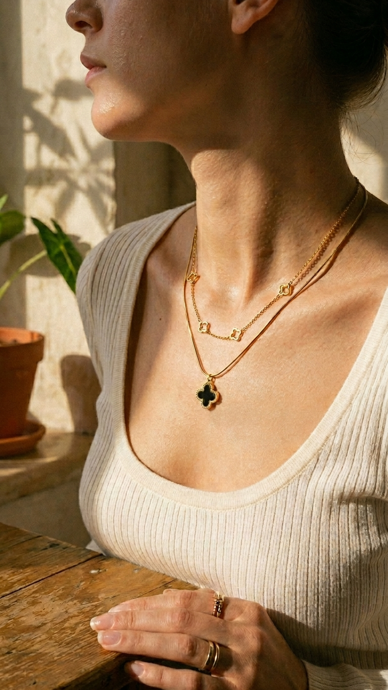 Layered Clover Gold Necklace | Lucky Charm Jewelry | Anti-Tarnish | Minimalist Boho | Perfect Gift for Women & Girls
