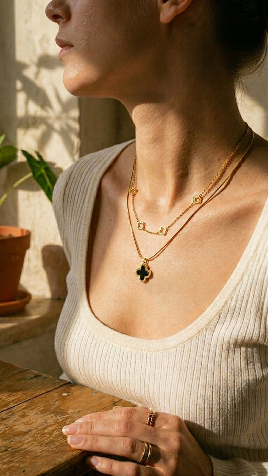 Layered Clover Gold Necklace | Lucky Charm Jewelry | Anti-Tarnish | Minimalist Boho | Perfect Gift for Women & Girls